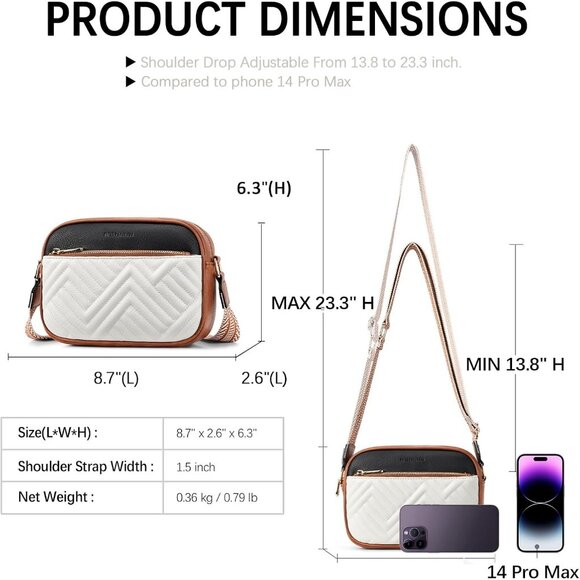 Bostanten Women Black With BrownPU leather Quilted Crossbody Bag With Wide Strap - Picture 3 of 6